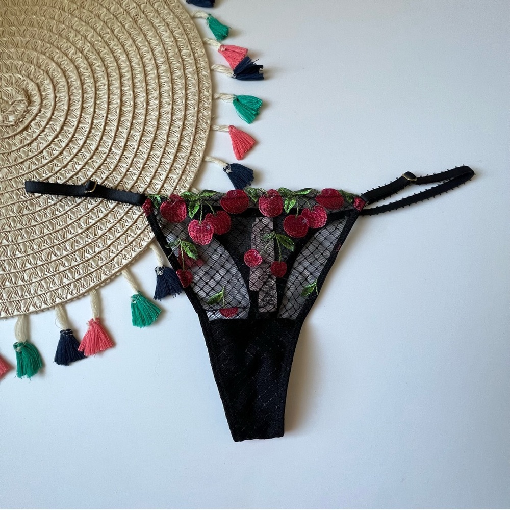 Victoria's Secret Very Sexy Cherry Embroidery Adjustable String Thong Panty XL